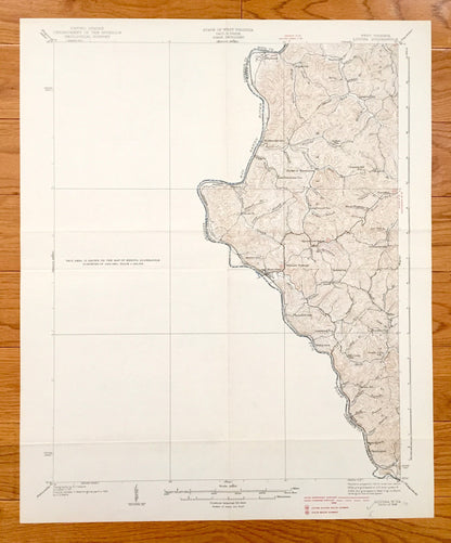 Antique Louisa, West Virginia 1939 US Geological Survey Topographic Map – Lawrence County, Pharaoh, Butler, Merideth, Effie, Minnow Springs