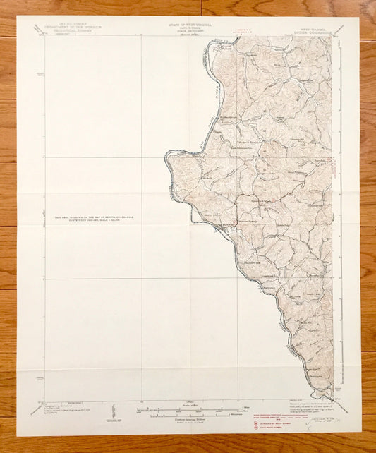 Antique Louisa, West Virginia 1939 US Geological Survey Topographic Map – Lawrence County, Pharaoh, Butler, Merideth, Effie, Minnow Springs