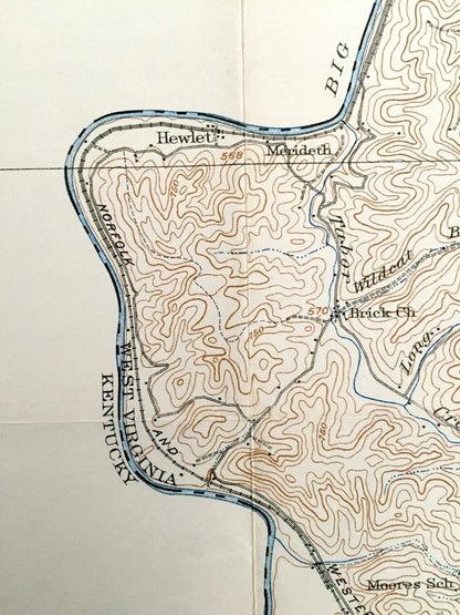 Antique Louisa, West Virginia 1939 US Geological Survey Topographic Map – Lawrence County, Pharaoh, Butler, Merideth, Effie, Minnow Springs
