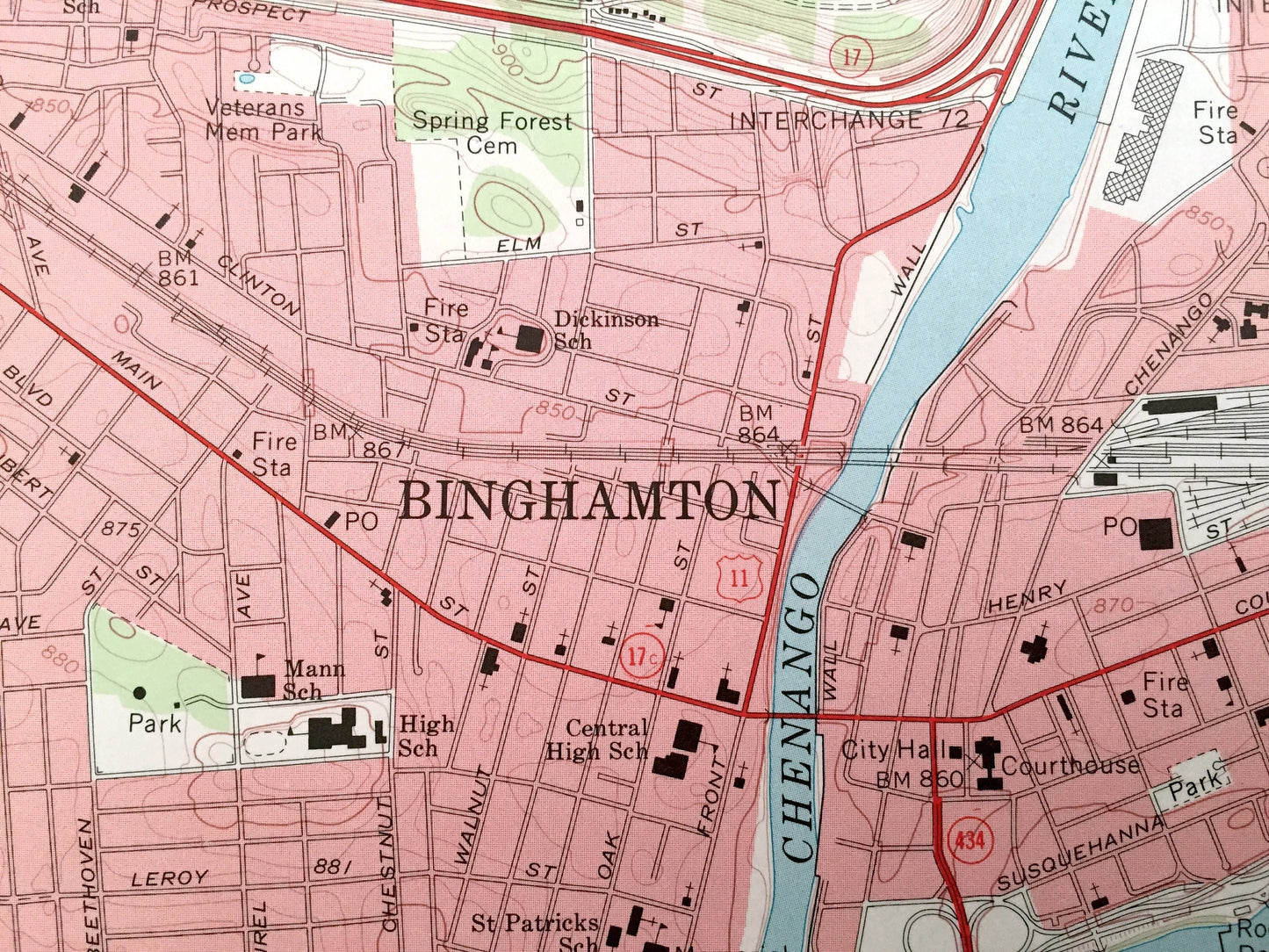 Antique Binghamton West, New York 1968 US Geological Survey Topographic Map – Broome County, Willow Point, Hawleyton, Park Terrace, SUNY, NY
