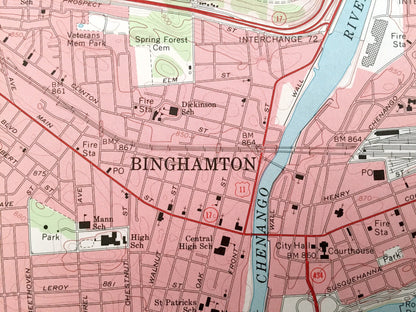 Antique Binghamton West, New York 1968 US Geological Survey Topographic Map – Broome County, Willow Point, Hawleyton, Park Terrace, SUNY, NY
