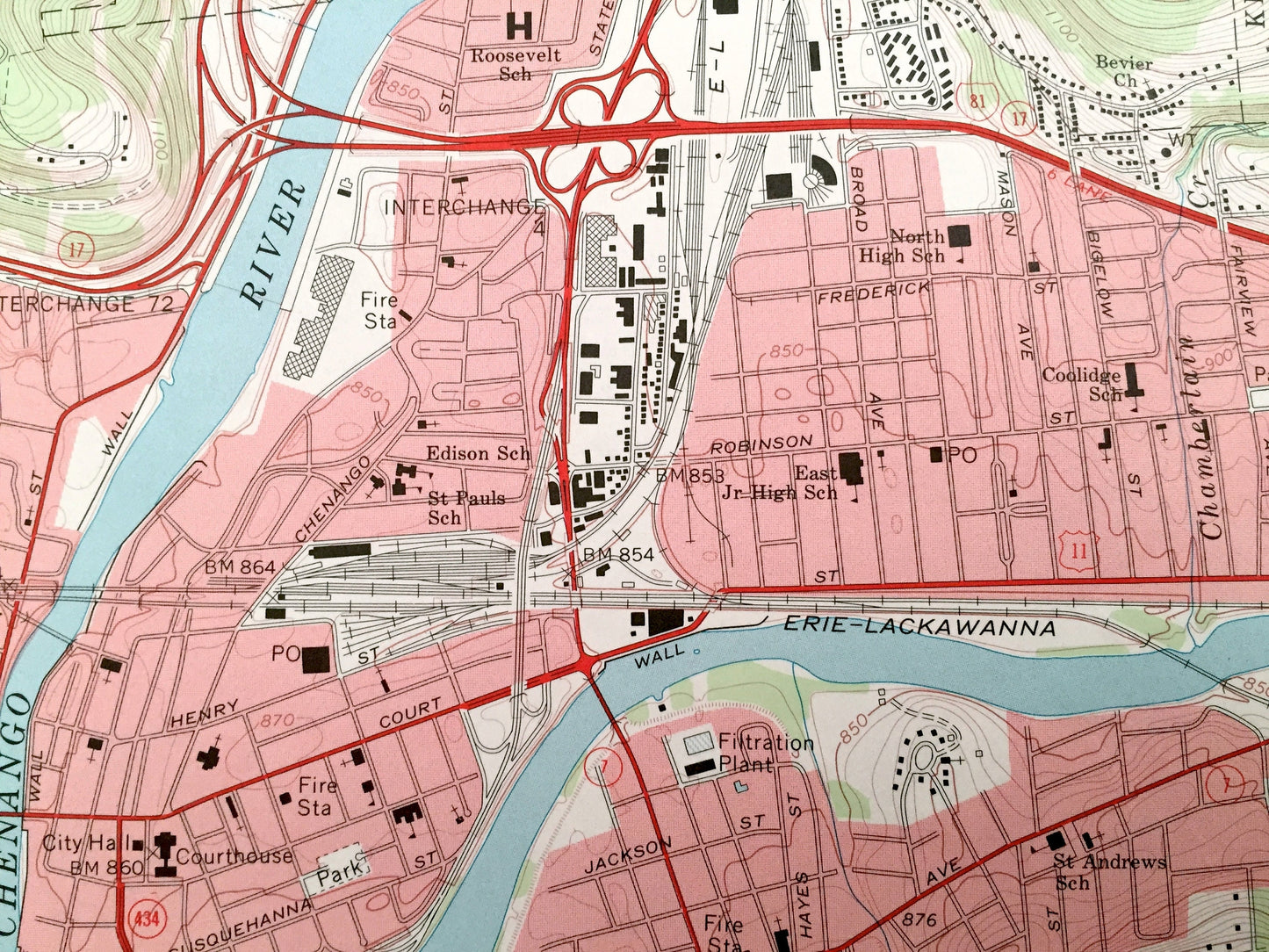 Antique Binghamton West, New York 1968 US Geological Survey Topographic Map – Broome County, Willow Point, Hawleyton, Park Terrace, SUNY, NY