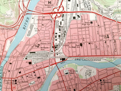 Antique Binghamton West, New York 1968 US Geological Survey Topographic Map – Broome County, Willow Point, Hawleyton, Park Terrace, SUNY, NY