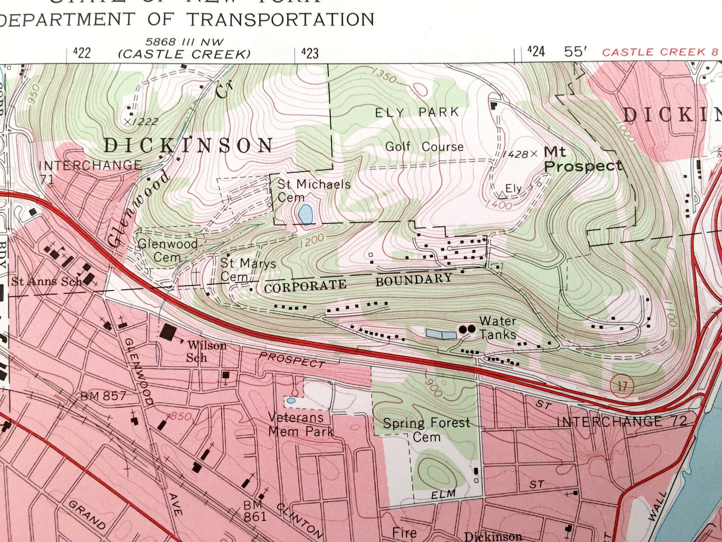 Antique Binghamton West, New York 1968 US Geological Survey Topographic Map – Broome County, Willow Point, Hawleyton, Park Terrace, SUNY, NY