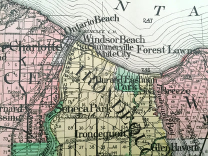 Antique Monroe County, New York 1911 New Century Atlas Map – Rochester, Irondequot, Honeoye Falls, Henrietta, Webster Pittsford Brockport NY