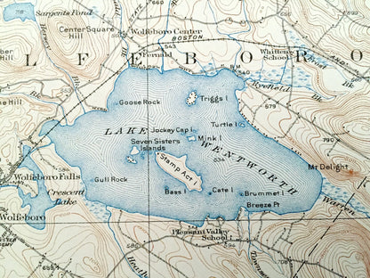 Antique Lake Winnipesaukee, New Hampshire 1928 US Geological Survey Topographic Map – Wolfeboro, Alton, Wentworth Tuftonboro Sanbornville NH