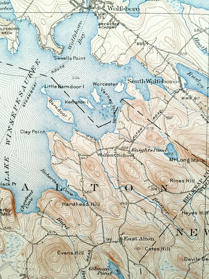 Antique Lake Winnipesaukee, New Hampshire 1928 US Geological Survey Topographic Map – Wolfeboro, Alton, Wentworth Tuftonboro Sanbornville NH