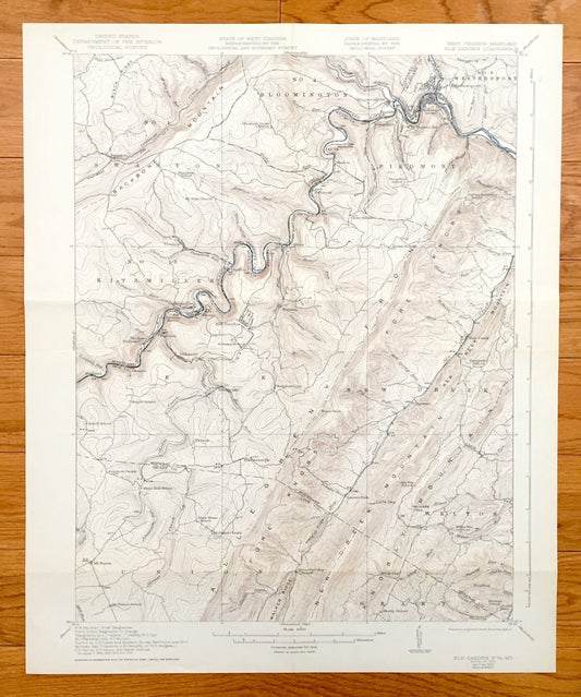 Antique Elk Garden, West Virginia 1922 US Geological Survey Topographic Map – Mineral County, Sulphur City, Piedmont, Welton, Grant, Oakmont