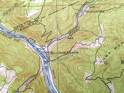 Antique Meadow Creek, West Virginia 1912 US Geological Survey Topographic Map – Summers County, Red Spring, Pittman, Hemlock, Laurel WV