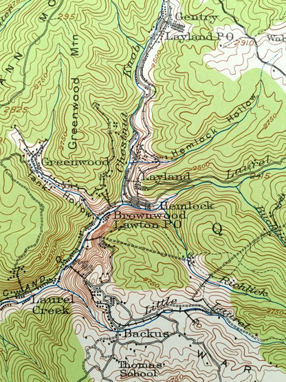 Antique Meadow Creek, West Virginia 1912 US Geological Survey Topographic Map – Summers County, Red Spring, Pittman, Hemlock, Laurel WV