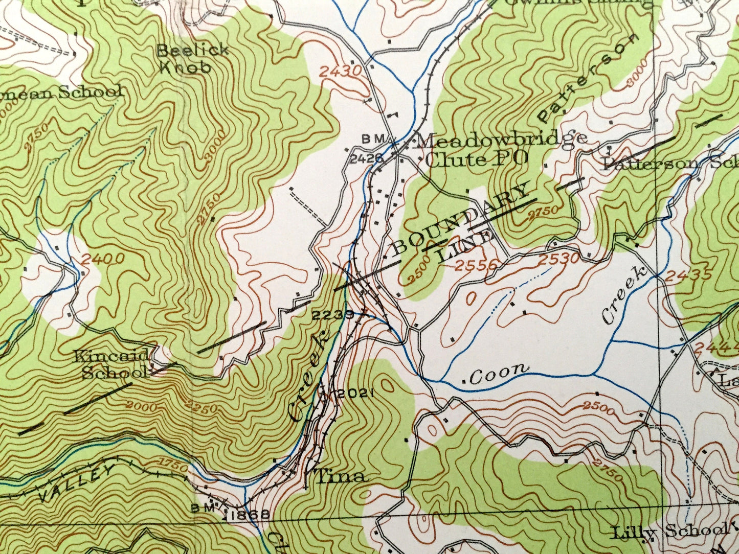 Antique Meadow Creek, West Virginia 1912 US Geological Survey Topographic Map – Summers County, Red Spring, Pittman, Hemlock, Laurel WV