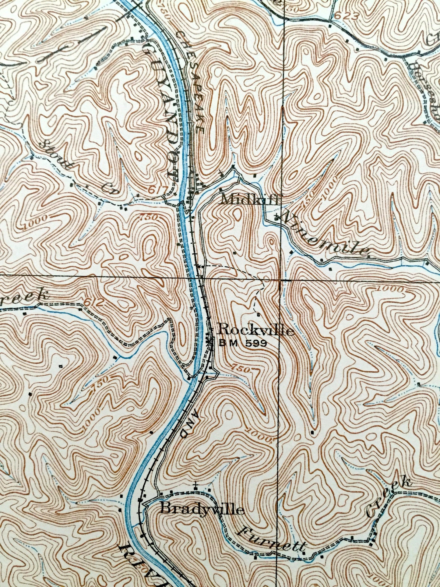 Antique Midkiff, West Virginia 1909 US Geological Survey Topographic Map – Lincoln County, Laverne, Brown City, Carroll, Palermo WV