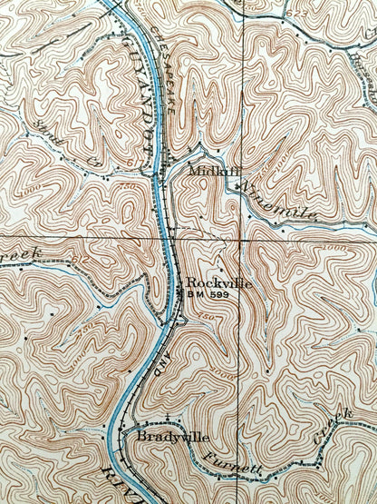 Antique Midkiff, West Virginia 1909 US Geological Survey Topographic Map – Lincoln County, Laverne, Brown City, Carroll, Palermo WV