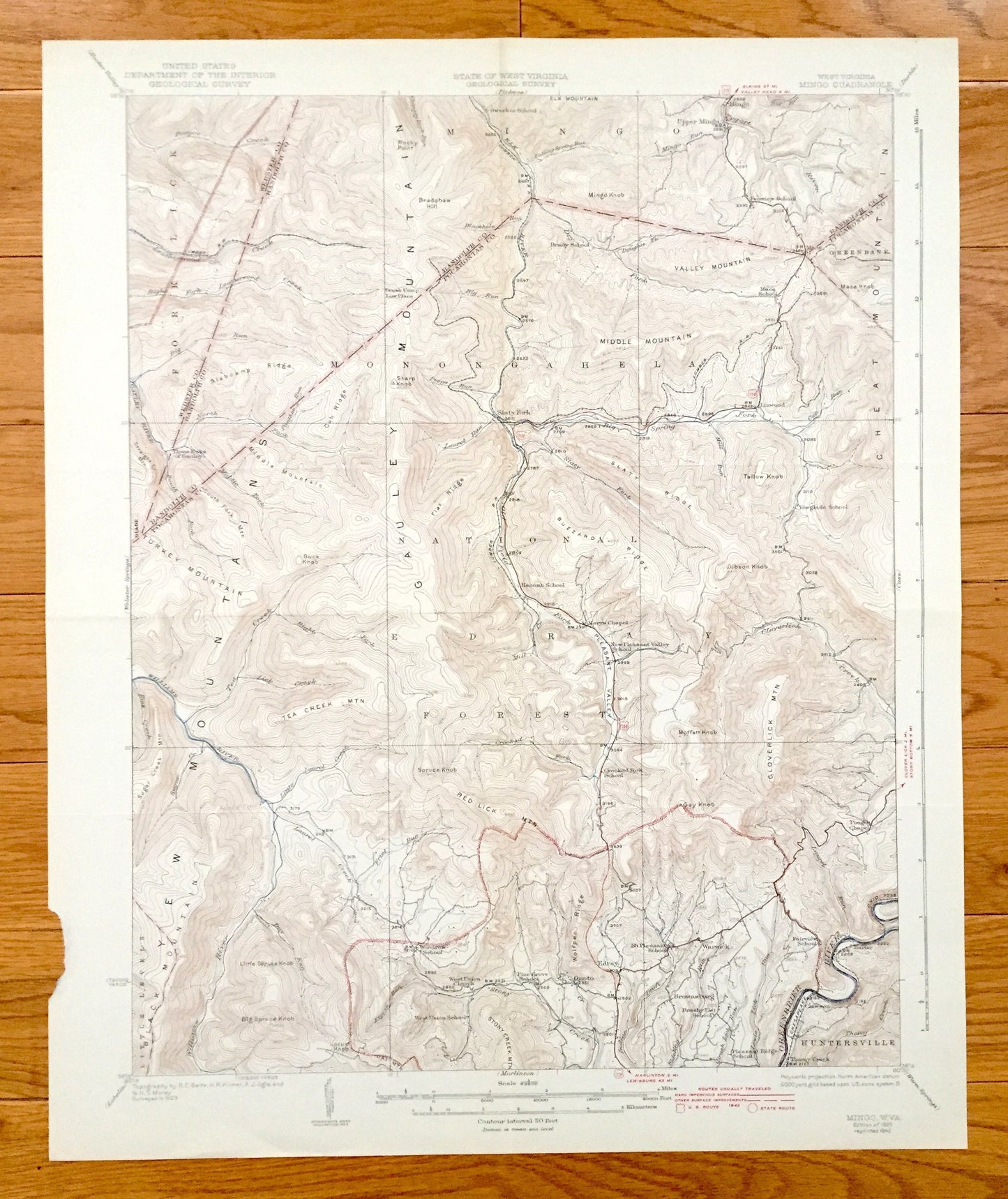 Antique Mingo, West Virginia 1925 US Geological Survey Topographic Map – Randolph County, Fork Lick, Warwick, Thorny Creek, Harter, Linwood