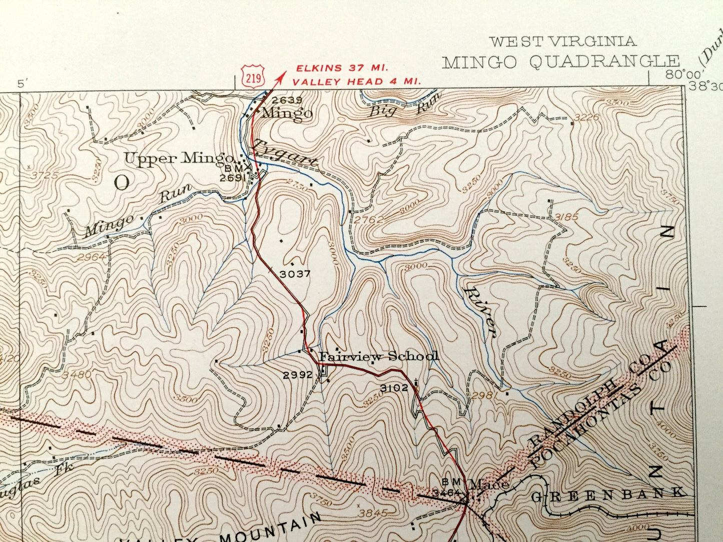 Antique Mingo, West Virginia 1925 US Geological Survey Topographic Map – Randolph County, Fork Lick, Warwick, Thorny Creek, Harter, Linwood