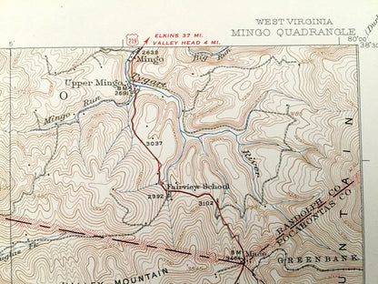 Antique Mingo, West Virginia 1925 US Geological Survey Topographic Map – Randolph County, Fork Lick, Warwick, Thorny Creek, Harter, Linwood