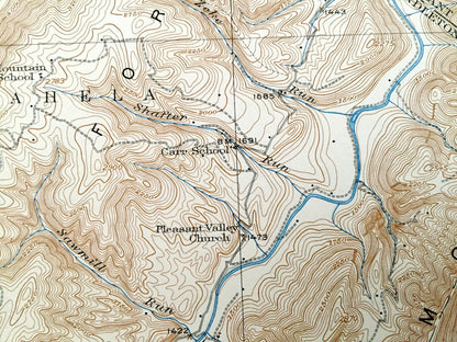 Antique Onego, West Virginia 1922 US Geological Survey Topographic Map – Pendleton County, Milroy, Harperton, Upper Tract, Branch, Laneville