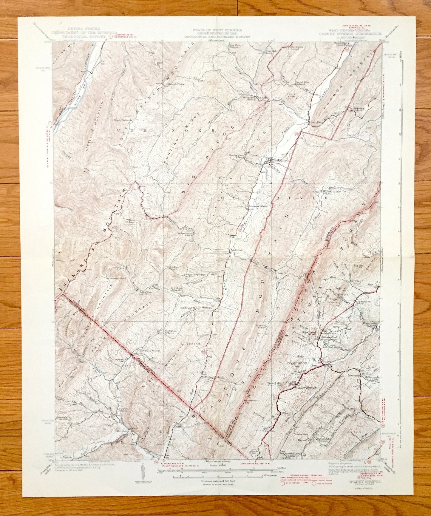 Antique Orkney Springs, Virginia 1943 US Geological Survey Topographic Map – Shenandoah County, Lost City, Bird Haven, South Fork, Laura VA