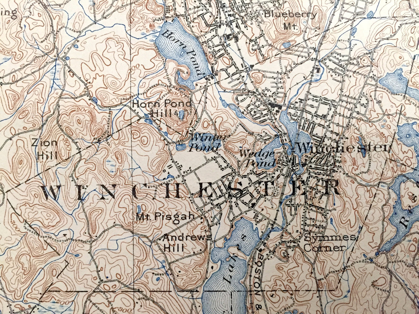 Antique Boston, Massachusetts 1894 US Geological Survey Topographic Map – Cambridge, Newton, Winchester, Lexington Lowell Concord Belmont MA