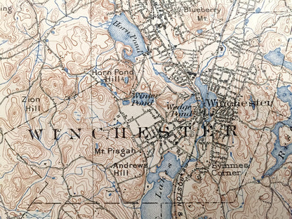 Antique Boston, Massachusetts 1894 US Geological Survey Topographic Map – Cambridge, Newton, Winchester, Lexington Lowell Concord Belmont MA