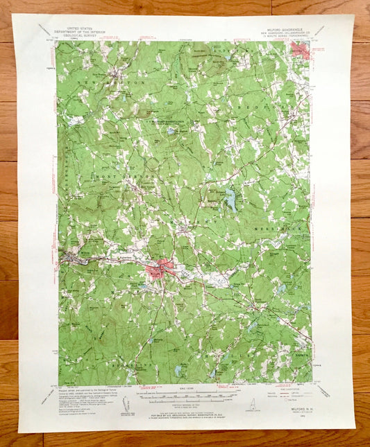Antique Milford, New Hampshire 1953 US Geological Survey Topographic Map – Amherst, Wilton, New Boston, Merrimack, Bedford, Baboosic Lake NH