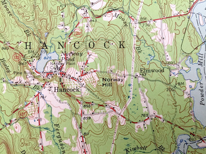 Antique Peterborough, New Hampshire 1953 US Geological Survey Topograph Map – Hancock, Greenfield, Greenville Francestown Mount Monadnock NH