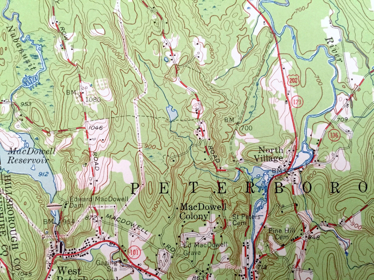Antique Peterborough, New Hampshire 1953 US Geological Survey Topograph Map – Hancock, Greenfield, Greenville Francestown Mount Monadnock NH