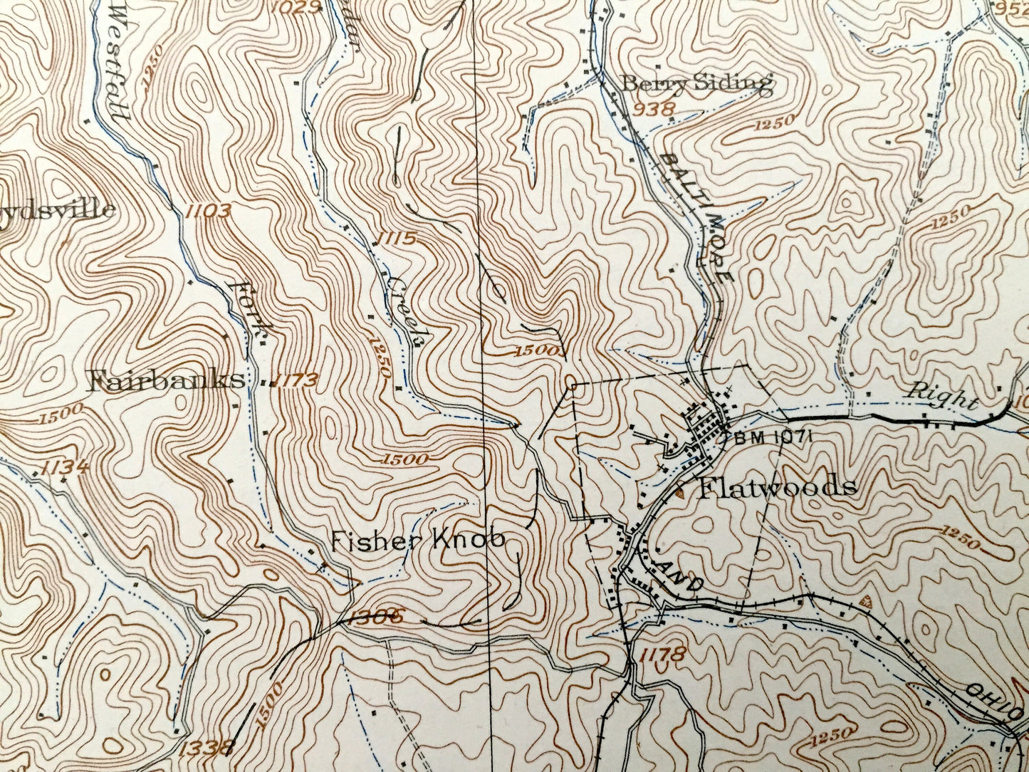 Antique Sutton, West Virginia 1910 US Geological Survey Topographic Map – Braxton County, Hamilton, Little Birch, Otter, Pembroke, Fairbanks