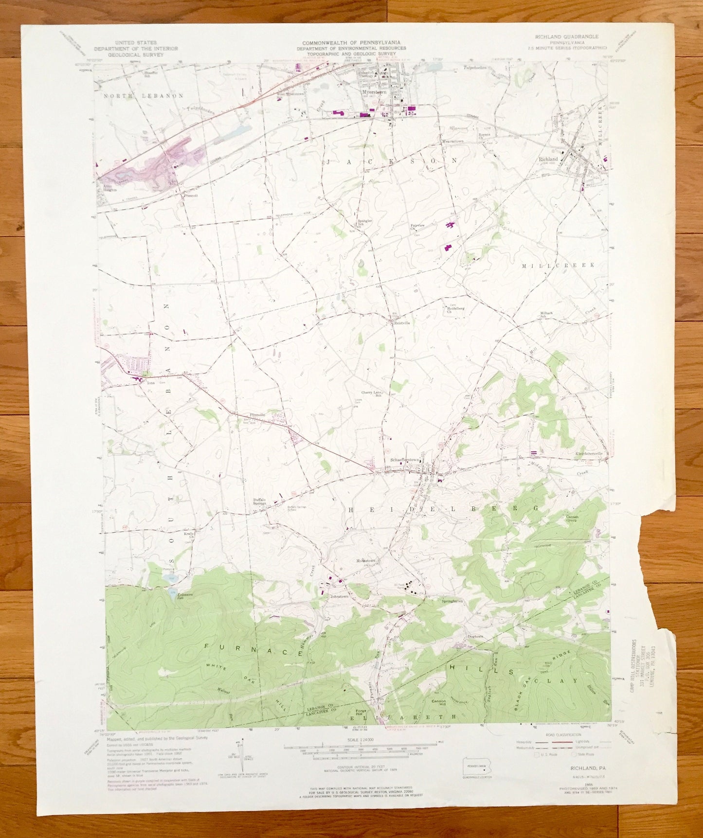 Antique Richland, Pennsylvania 1955 US Geological Survey Topographic Map – Lebanon, Lancaster County, Jackson, Heidelberg, Myerstown