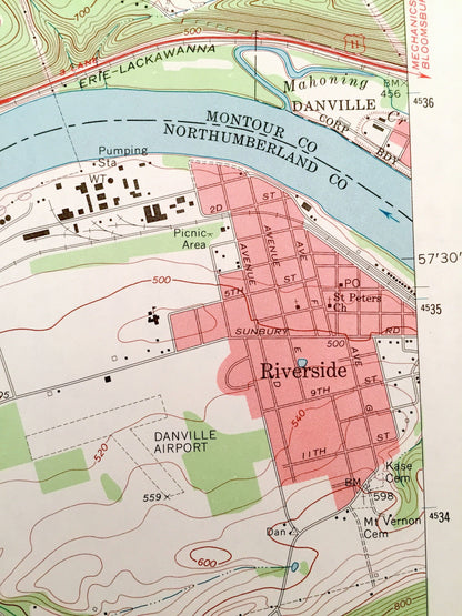 Antique Riverside, Pennsylvania 1969 US Geological Survey Topographic Map – Montour County, Northumberland County, Point, Upper Augusta