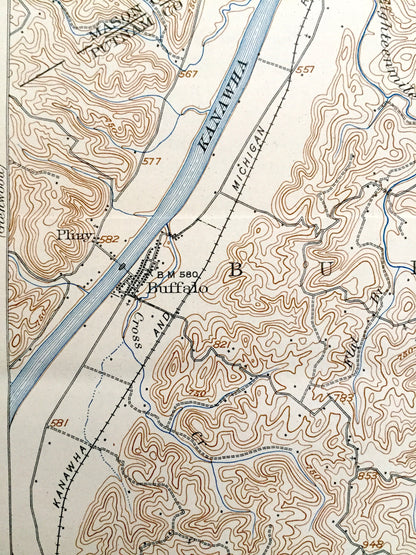 Antique Winfield, West Virginia 1908 US Geological Survey Topographic Map – Putnam County, Rockcastle, Leon, Pocatalico, Woods, Union, Pliny