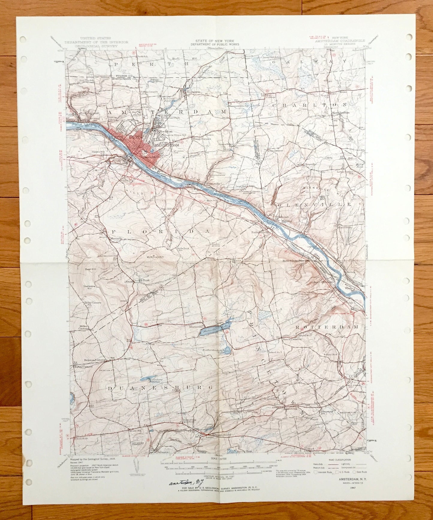 Antique Amsterdam, New York 1947 US Geological Survey Topographic Map – Adirondacks, Schenectady, Fulton, Montgomery, Saratoga County, NY
