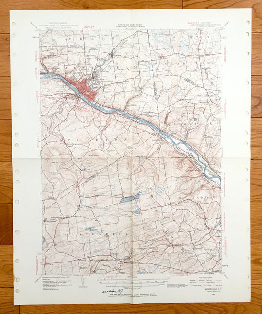 Antique Amsterdam, New York 1947 US Geological Survey Topographic Map – Adirondacks, Schenectady, Fulton, Montgomery, Saratoga County, NY