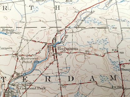 Antique Amsterdam, New York 1947 US Geological Survey Topographic Map – Adirondacks, Schenectady, Fulton, Montgomery, Saratoga County, NY
