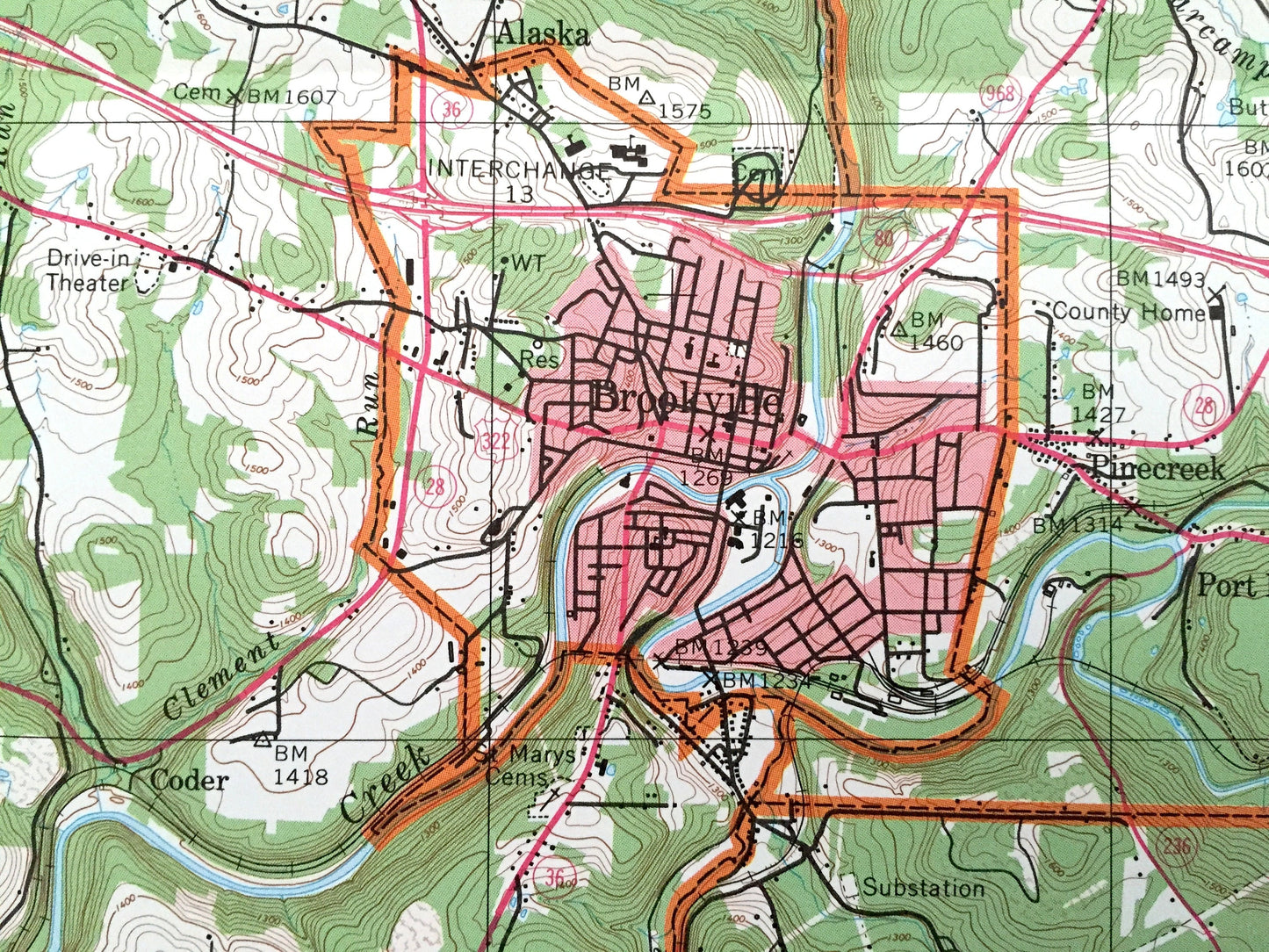 Antique Jefferson County, Pennsylvania 1974 Geological Survey Map – Brookville, Punxsutawney, Big Run, Reynoldsville, Brockway Sykesville PA