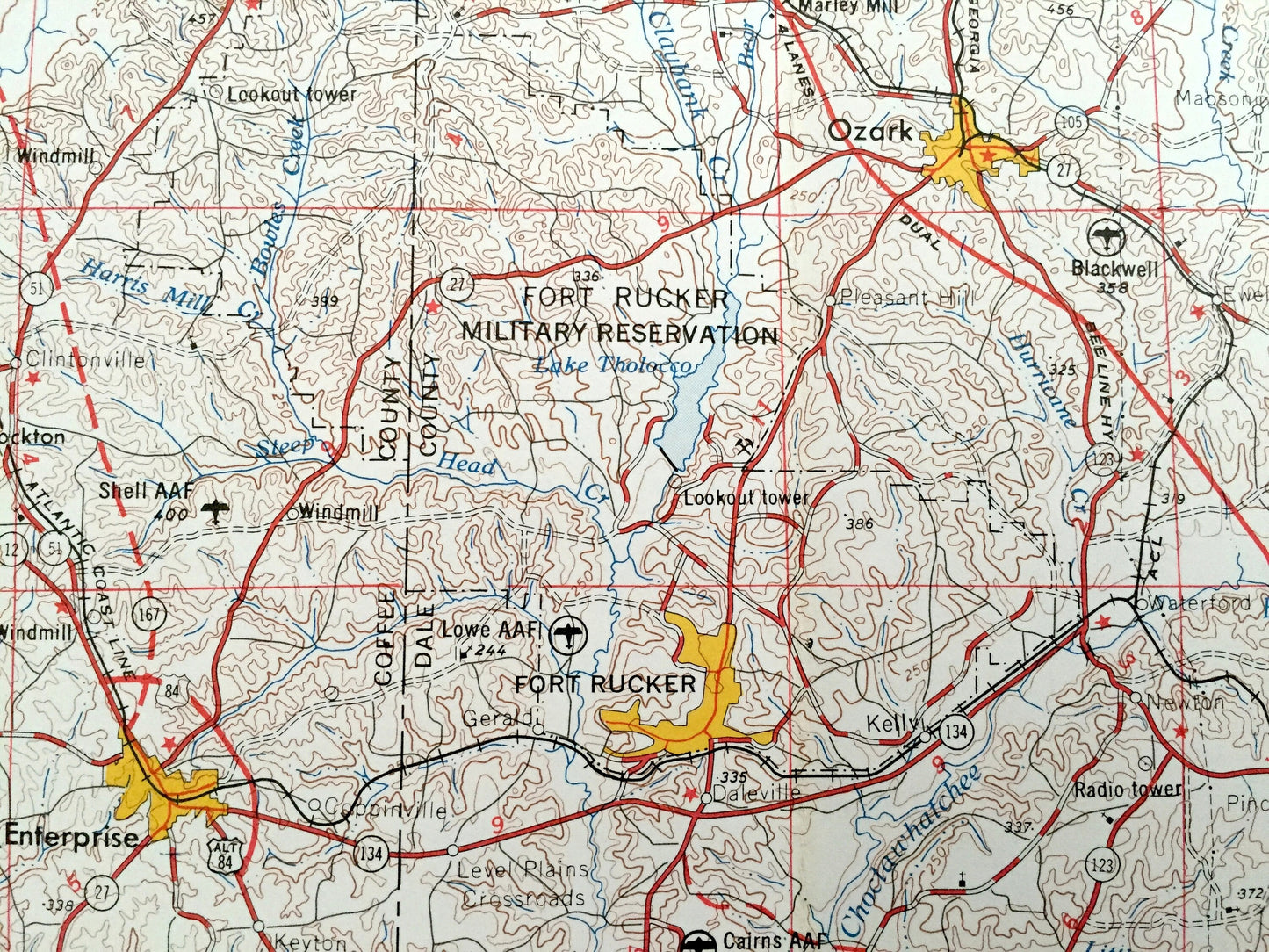 Antique Dothan, Alabama 1953 US Geological Survey Topographic Map – Georgia, Florida, Fort Rucker, Enterprise, Ozark, Headland, Ashford