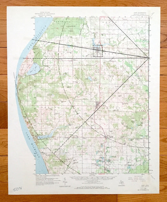 Antique Hart, Michigan 1959 US Geological Survey Topographic Map – Oceana County, Golden, Benona, Shelby, Manistee Marquette State Forest MI