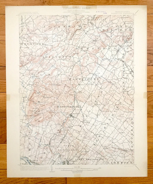 Antique Boyertown, Pennsylvania 1902 US Geological Survey Topographic Map – Berks County, Rockland, Limerick, Hereford, Pottstown, Amity, PA
