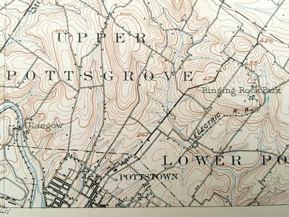 Antique Boyertown, Pennsylvania 1902 US Geological Survey Topographic Map – Berks County, Rockland, Limerick, Hereford, Pottstown, Amity, PA