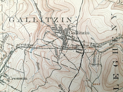 Antique Ebensburg, Pennsylvania 1904 US Geological Survey Topographic Map – Cambria County, Allegheny, Logan, Portage, Munster Summerhill PA