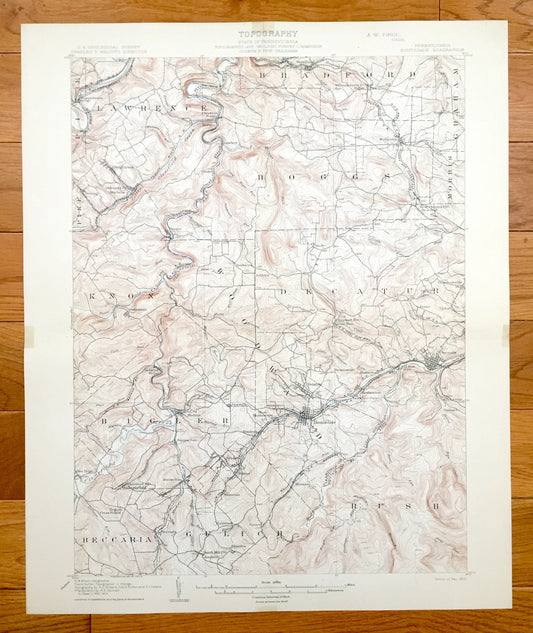 Antique Houtzdale, Pennsylvania 1905 US Geological Survey Topographic Map – Clearfield County, Pike, Bradford, Graham, Madera, Decatur, Knox