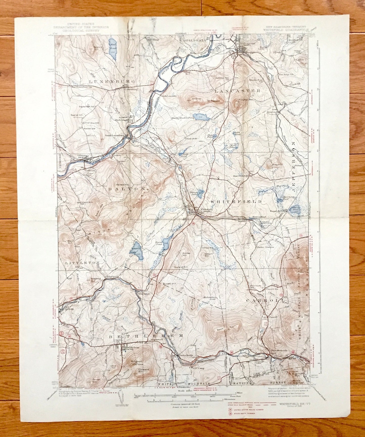 Antique  Whitefield, New Hampshire & Lunenburg, Vermont 1938 US Geological Survey Topographic Map – Lancaster Jefferson Bethlehem Carroll NH