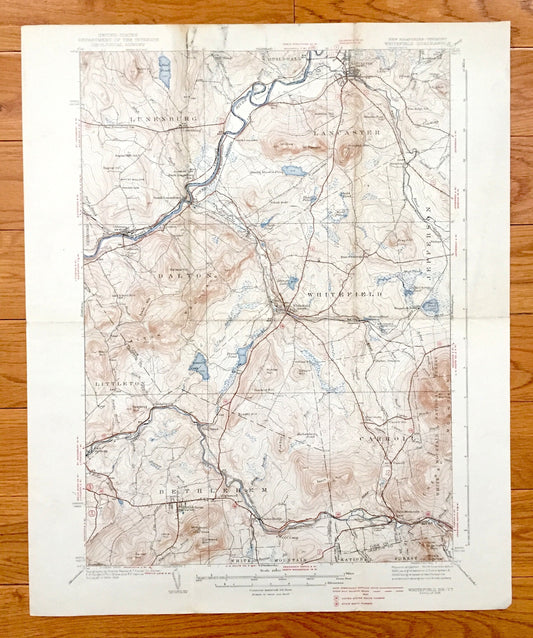 Antique  Whitefield, New Hampshire & Lunenburg, Vermont 1938 US Geological Survey Topographic Map – Lancaster Jefferson Bethlehem Carroll NH