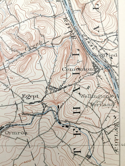 Antique Slatington, Pennsylvania 1902 US Geological Survey Topographic Map – Lehigh County, Heidelberg, Whitehall, Salisbury, Lowhill, Allen