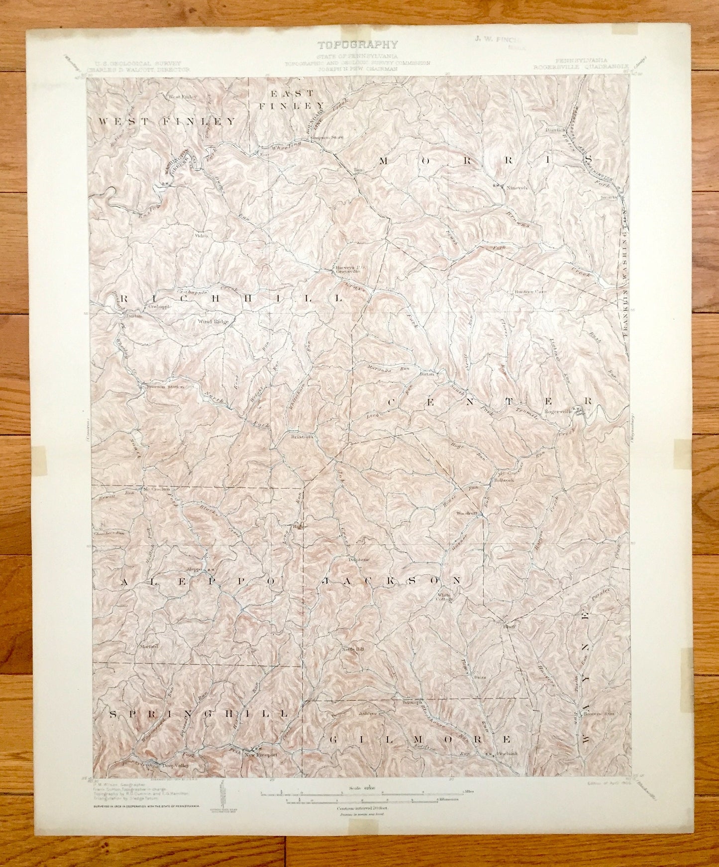 Antique Rogersville, Pennsylvania 1905 US Geological Survey Topographic Map – Greene County, Morris, Washington Aleppo Springhill Gilmore PA