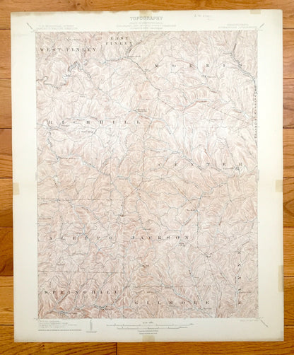 Antique Rogersville, Pennsylvania 1905 US Geological Survey Topographic Map – Greene County, Morris, Washington Aleppo Springhill Gilmore PA