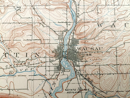 Antique Wausau, Wisconsin 1902 US Geological Survey Topographic Map – Lincoln, Langlade and Marathon County, Merrill, Pike Lake, Ackley