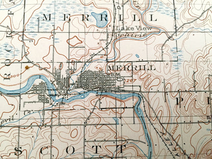 Antique Wausau, Wisconsin 1902 US Geological Survey Topographic Map – Lincoln, Langlade and Marathon County, Merrill, Pike Lake, Ackley