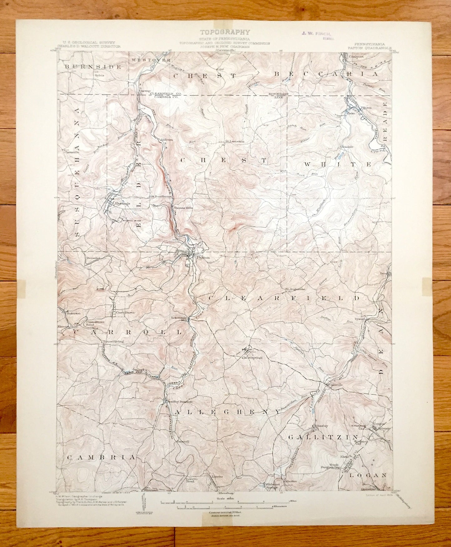 Antique Patton, Pennsylvania 1904 US Geological Survey Topographic Map – Cambria County, Burnside, Westover, Beccaria, Susquehanna, Hastings
