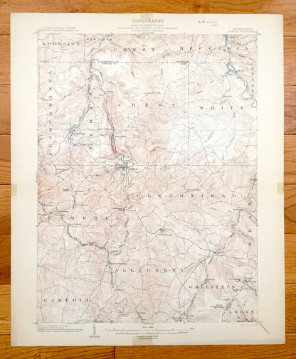 Antique Patton, Pennsylvania 1904 US Geological Survey Topographic Map – Cambria County, Burnside, Westover, Beccaria, Susquehanna, Hastings
